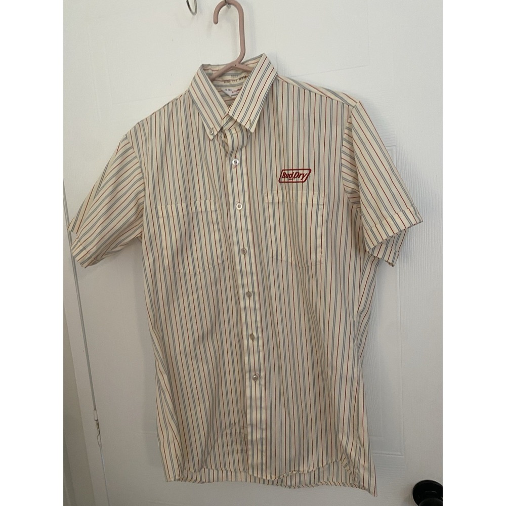 Vintage Unitog  Mens Size M Bud Dry Draft‎ Stripe Short Sleeve USA Workwear 0504